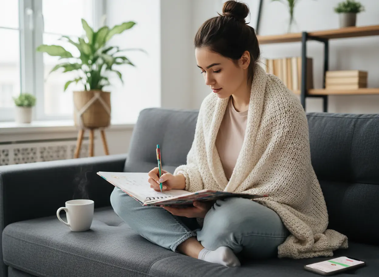 Жінка відзначає фази менструального циклу та рівень лібідо в щоденнику