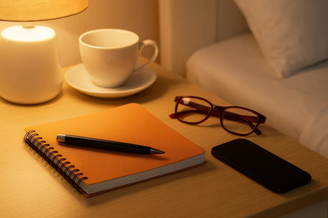 Людина ввечері заповнює щоденник сну перед сном у затишній кімнаті