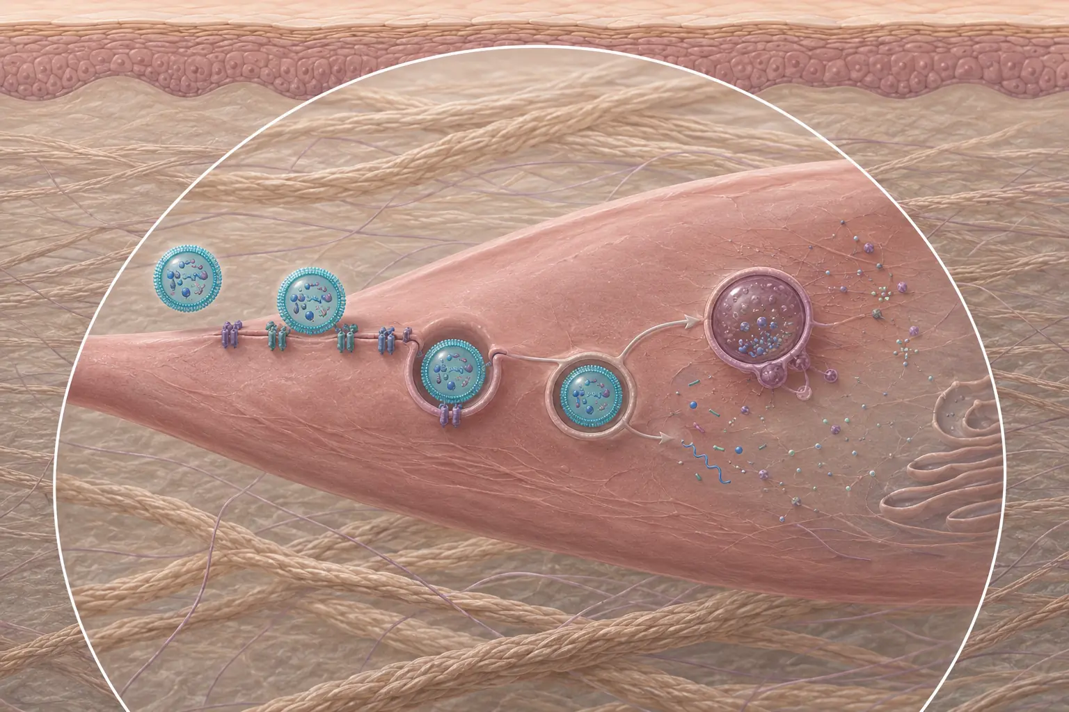 Orientacyjny schemat interakcji egzosomu z fibroblastem