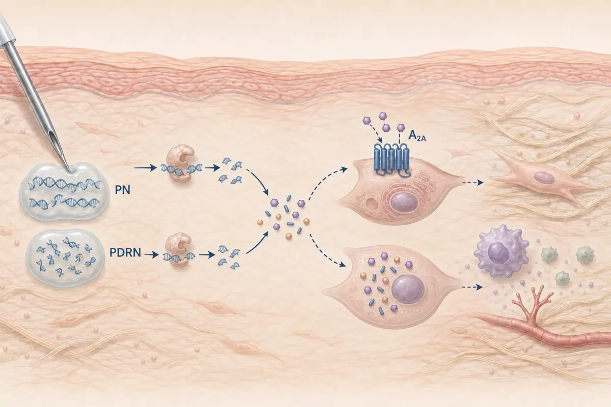 Diagram: what happens in the skin after PN and PDRN injections