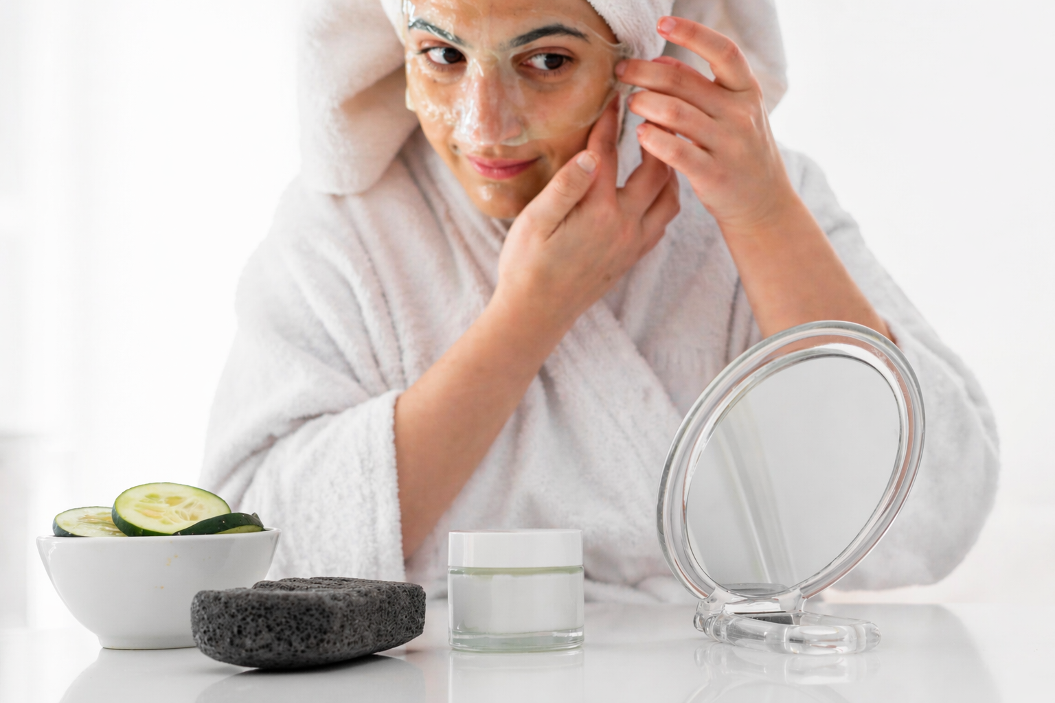 Зовнішність підлітка і догляд за шкірою. Дівчина робить маску